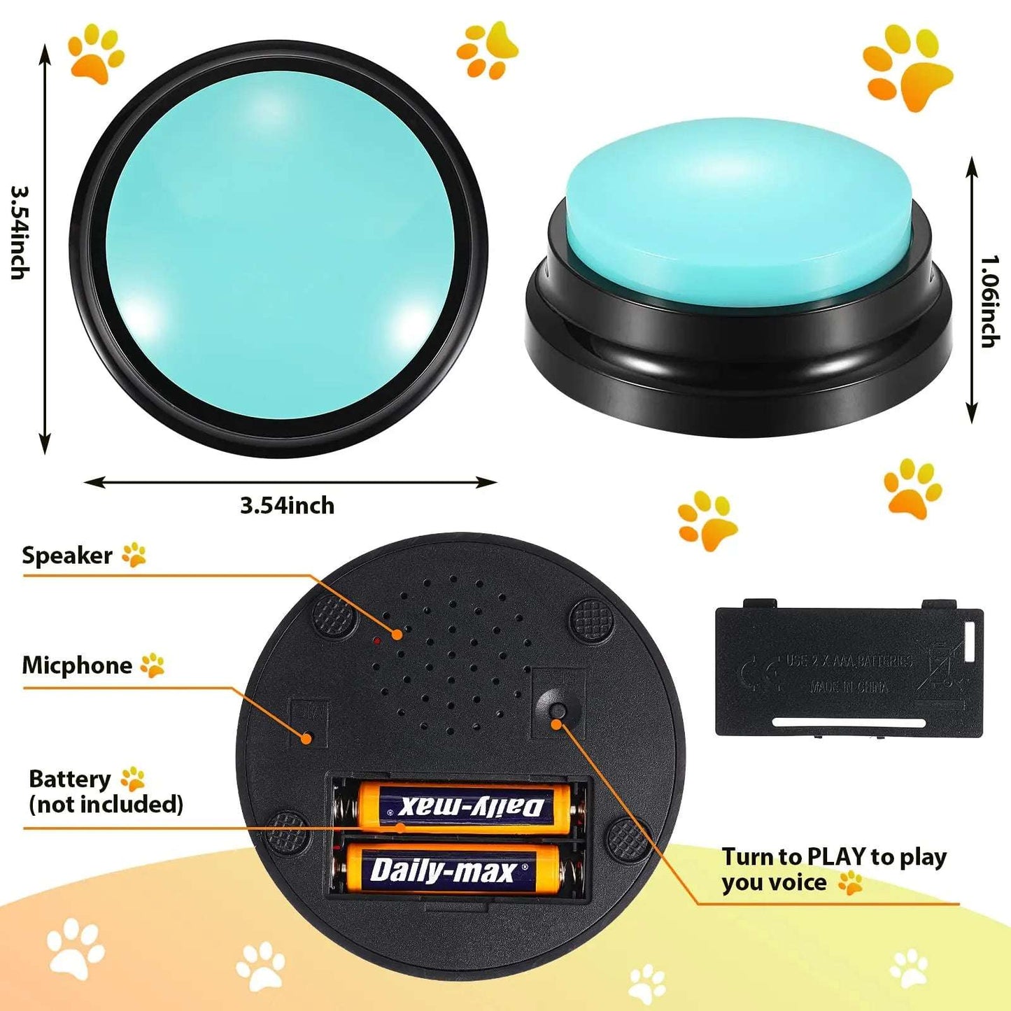 PawTalk – Botón de Sonido Grabable para Perros, Juguete Interactivo para Comunicación y Entrenamiento