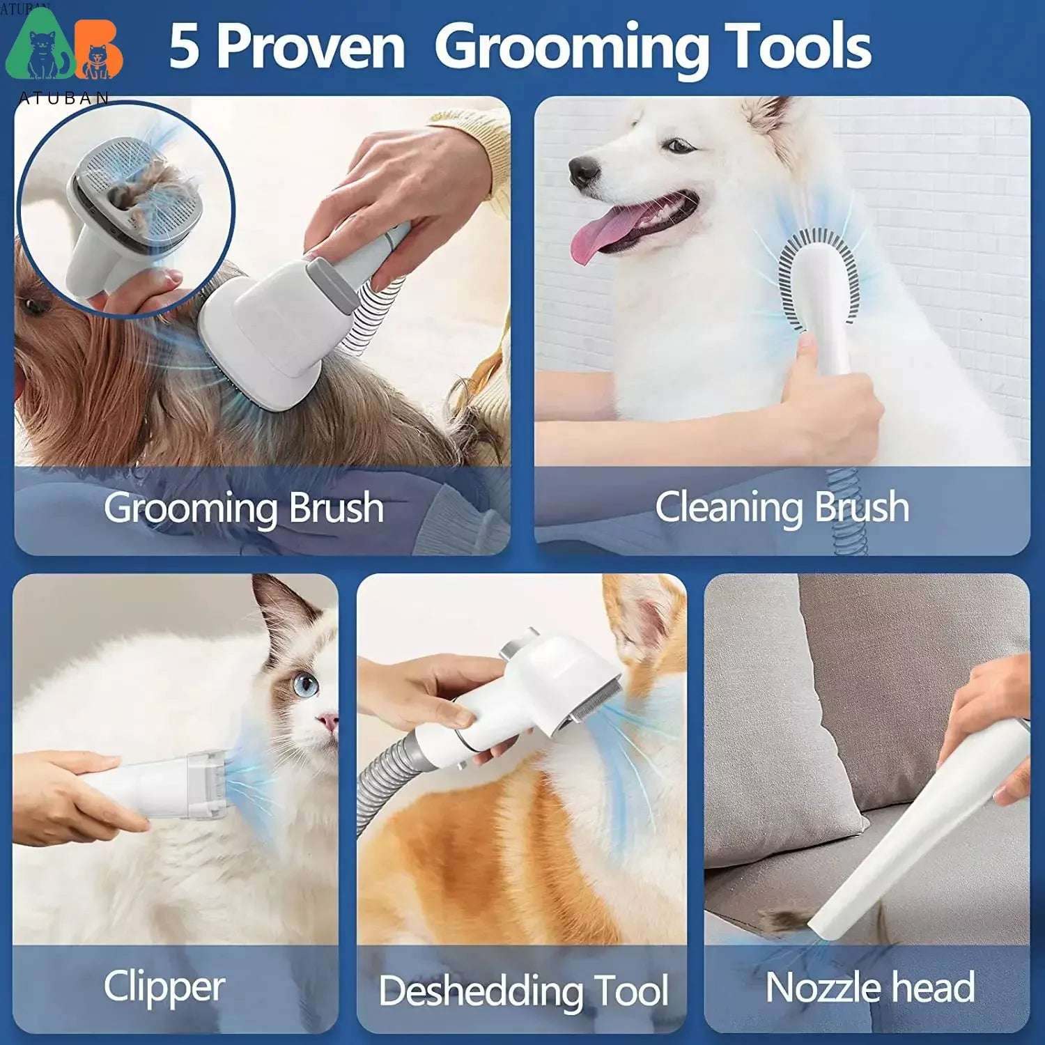 PetVac Pro – Aspiradora y Kit de Aseo 5 en 1 para Mascotas